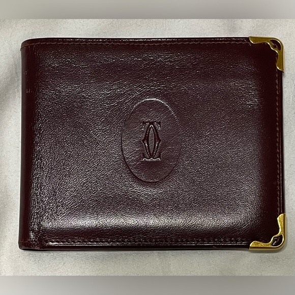 Cartier Authentic Vintage Maroon Leather Compact Wallet with Embossed Logo - Picture 1 of 16